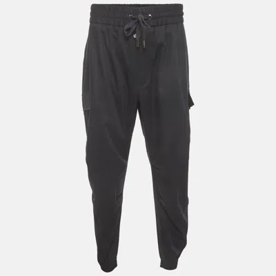 Pre-owned Dolce & Gabbana Dolce Gabbana Navy Blue Gabardine Drawstring Joggers L