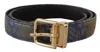 Dolce & Gabbana Navy Blue Jacquard Gold Tone Logo Metal Buckle Women's Belt In Blue