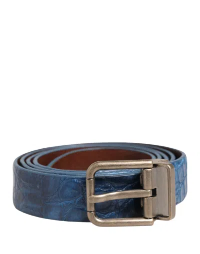 Dolce & Gabbana Navy Blue Leather Gold Tone Metal Buckle Men's Belt