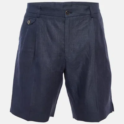 Pre-owned Dolce & Gabbana Navy Blue Linen Bermuda Shorts M/waist 34"