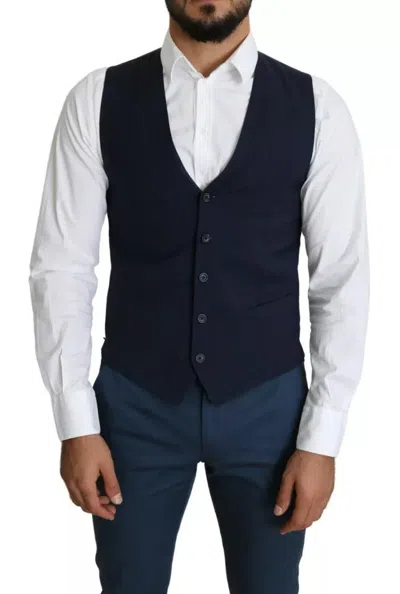 Dolce & Gabbana Navy Blue Men Formal Dress Waistcoat Men's Vest