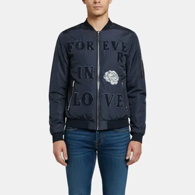 Pre-owned Dolce & Gabbana Navy Blue Nylon Appliqued Bomber Jacket M