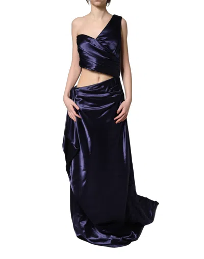Pre-owned Dolce & Gabbana Navy Blue One Shoulder Evening Gown Women's Dress ()