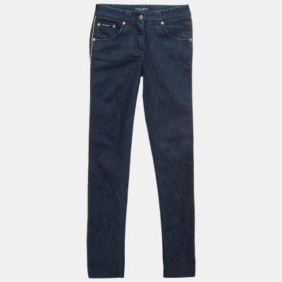 Pre-owned Dolce & Gabbana Navy Blue Side Stripe Denim Jeans S Waist 28''