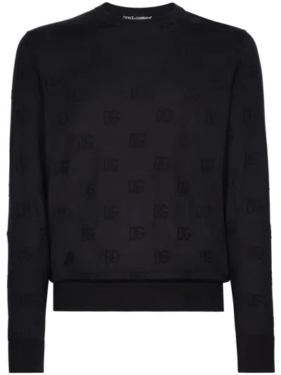 Dolce & Gabbana Logo Intarsia-knit Silk Jumper In Blue