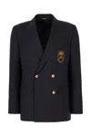 Dolce & Gabbana Blue Wool Double-breasted Blazer In Navy Blue