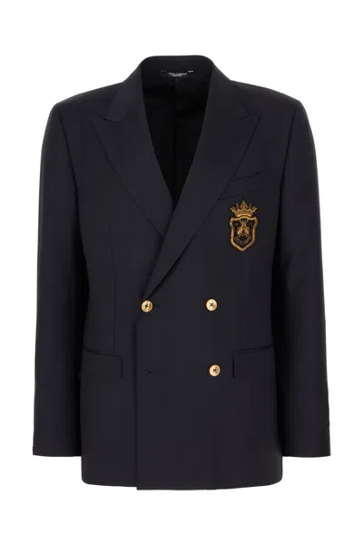 DOLCE & GABBANA NAVY BLUE STRETCH WOOL BLAZER