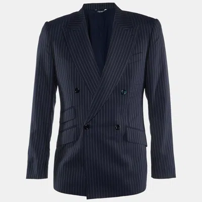 Pre-owned Dolce & Gabbana Navy Blue Striped Wool & Silk Blazer M
