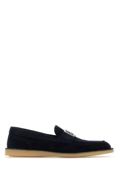 DOLCE & GABBANA MOCASSINI IN PELLE SCAMOSCIATA BLU NAVY  UOMO