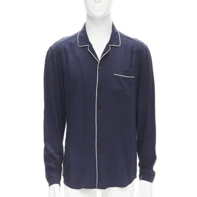 Pre-owned Dolce & Gabbana Dolce Gabbana Navy Blue White Piping Casual Pajama Shirt S It4
