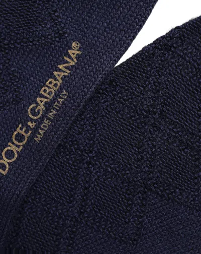 Dolce & Gabbana Navy Blue Wool Crest Logo Knee High Accessory Socks