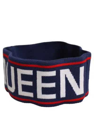 Dolce & Gabbana Navy Blue Wool Knitted D&g Queen Head Band One Size Hat