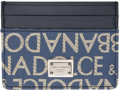 Dolce & Gabbana Navy Coated Jacquard Card Holder In Black