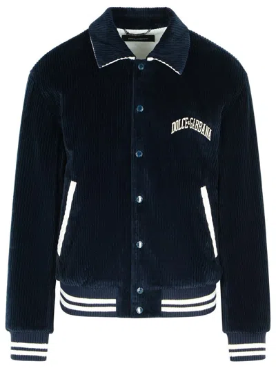 Dolce & Gabbana Cotton Bomber Jacket Ribbed Cuffs In Black