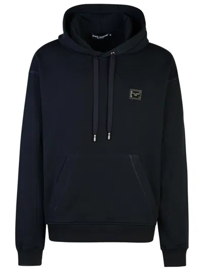 Dolce & Gabbana Logo-tag Drawstring Hoodie In Blue