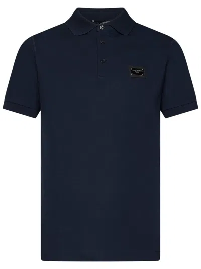 Dolce & Gabbana Navy Cotton Piquet Polo Shirt In Black