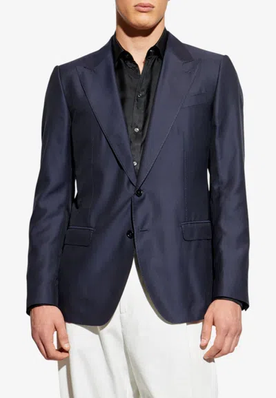 Dolce & Gabbana Navy Cotton-silk Blazer In Blue