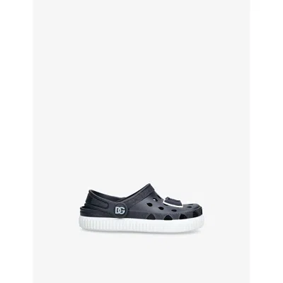 DOLCE & GABBANA NAVY KIDS' LOGO RUBBER CLOGS EUR 34 / 2 UK