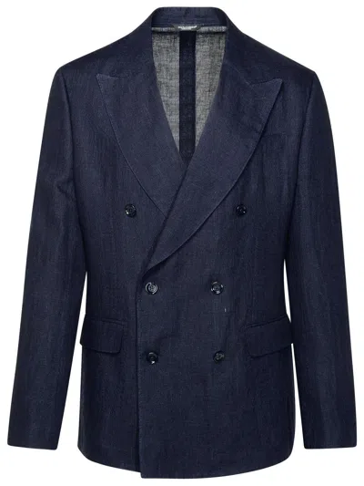 DOLCE & GABBANA DOLCE & GABBANA NAVY LINEN BLAZER MEN