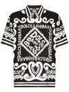 DOLCE & GABBANA NAVY SILK SHIRT WITH ALL-OVER LOGO PRINT AND CLASSIC COLLAR FOR MEN