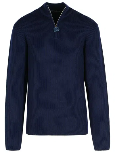 Dolce & Gabbana Wool Sweater High Collar Long Sleeves In Blue