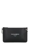 Dolce & Gabbana Men's Necessaire Leather Flat Pouch In Black