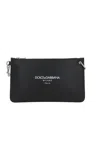 Dolce & Gabbana Leather Flat Pouch With Adjustable Strap In Black