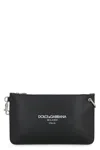 Dolce & Gabbana Necessaire Leather Flat Pouch In Black