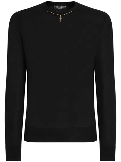 DOLCE & GABBANA NECKLACE-APPLIQUÉ SWEATER