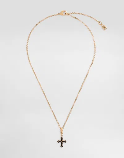 Dolce & Gabbana Necklace With Cross And Rhinestones In Gold