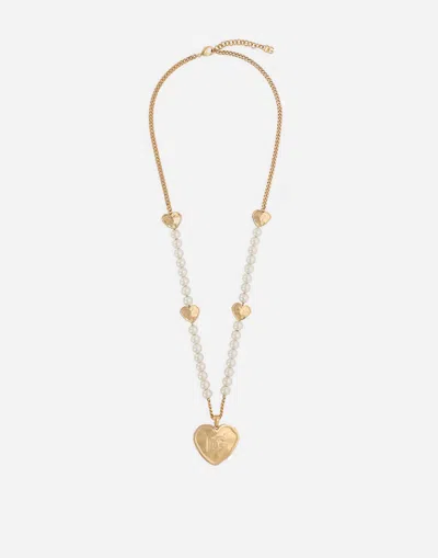 Dolce & Gabbana Necklace With Dg Logo And Heart Pendant In Gold