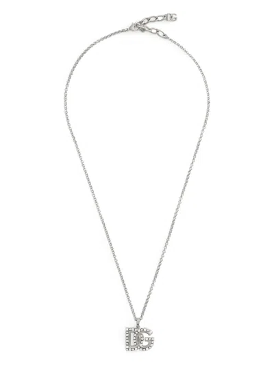 Dolce & Gabbana Necklace With Logo Pendant In Silver