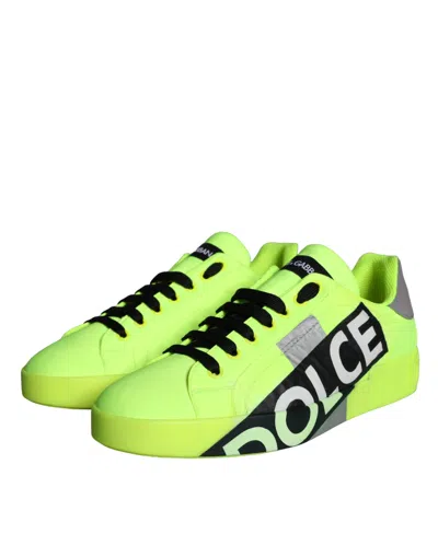 Pre-owned Dolce & Gabbana Neon Green Logo Tape Low Top Sneakers Men's Shoes ()