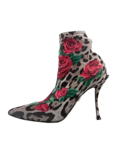 Pre-owned Dolce & Gabbana Neoprene Animal Print Boots In Brown