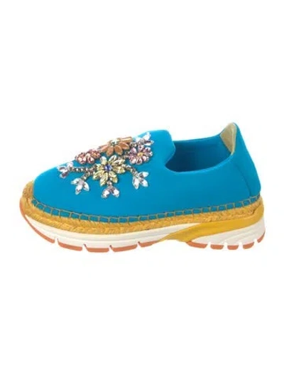 Pre-owned Dolce & Gabbana Neoprene Crystal Embellishments Espadrilles In Blue