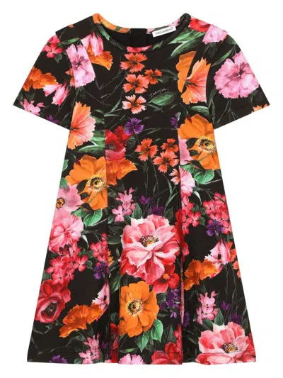 Dolce & Gabbana Kids' Girl's Summer Floral-print Dress In Black Print