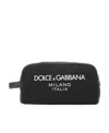 Dolce & Gabbana Nylon Toiletry Bag With Rubberized Logo In Black