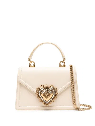Dolce & Gabbana Neutral Devotion Small Leather Top-handle Bag In Neutrals