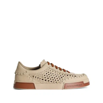 Dolce & Gabbana Cappuccino Leather Portofino Sneakers In Brown