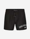 Dolce & Gabbana Black Swim Trunks With Contrasting Logo Print In Nylon Man In Black
