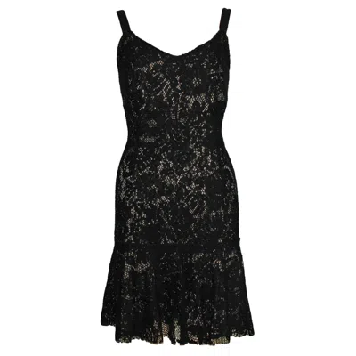 Pre-owned Dolce & Gabbana New Dolce Gabbana Crochet Knit Lace Print Silk Dress 44 In Black