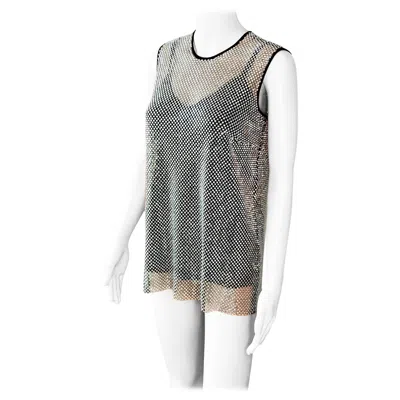 Pre-owned Dolce & Gabbana New  Crystal Embellished Sheer Oversized Tank Top In Gray