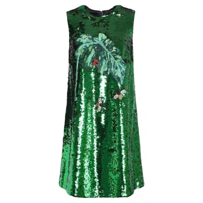 Pre-owned Dolce & Gabbana New  Embellished Sequinned Mesh Mini Dress It 44 In Blue