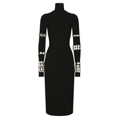 Pre-owned Dolce & Gabbana New  Kim Kardashian Crystal-embellished Knit Midi Dress It 42 In Black