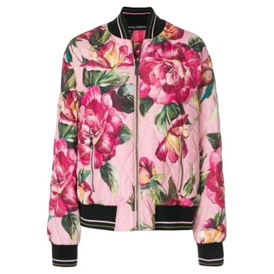 Pre-owned Dolce & Gabbana New  Rose Print Bomber Jacket It40 In Red