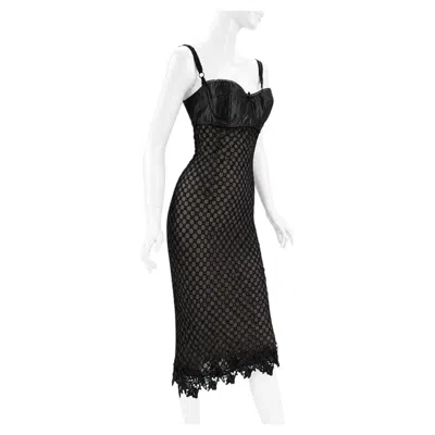 Pre-owned Dolce & Gabbana New  Ss 1997 Black Macram� Net Bustier Bra Sheer Dress 44 Us 6/8
