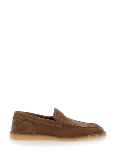 DOLCE & GABBANA NEW FLORIO IDEAL BROWN LOAFERS WITH DG DETAIL IN SUEDE MAN