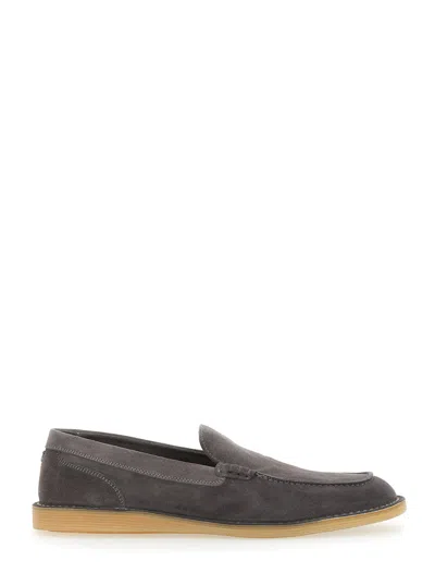 Dolce & Gabbana New Florio Ideal Grey Loafers With Dg Detail In Suede Man In Gray