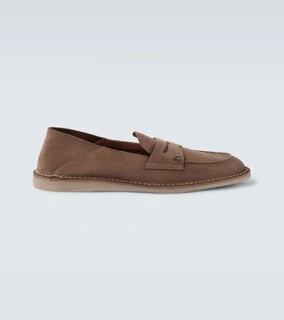 Dolce & Gabbana Florio Ideal Suede Penny Loafers In Brown