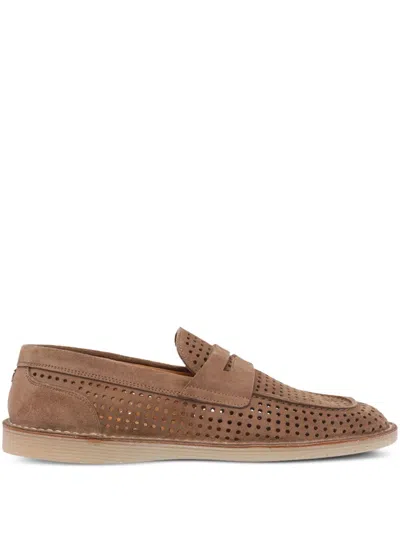 Dolce & Gabbana New Florio Perforated Suede Loafers In Brown